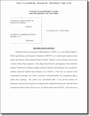 DCT Notice Posting Decision Breaking News: NLRB Notice Posting Rules Partially Blocked