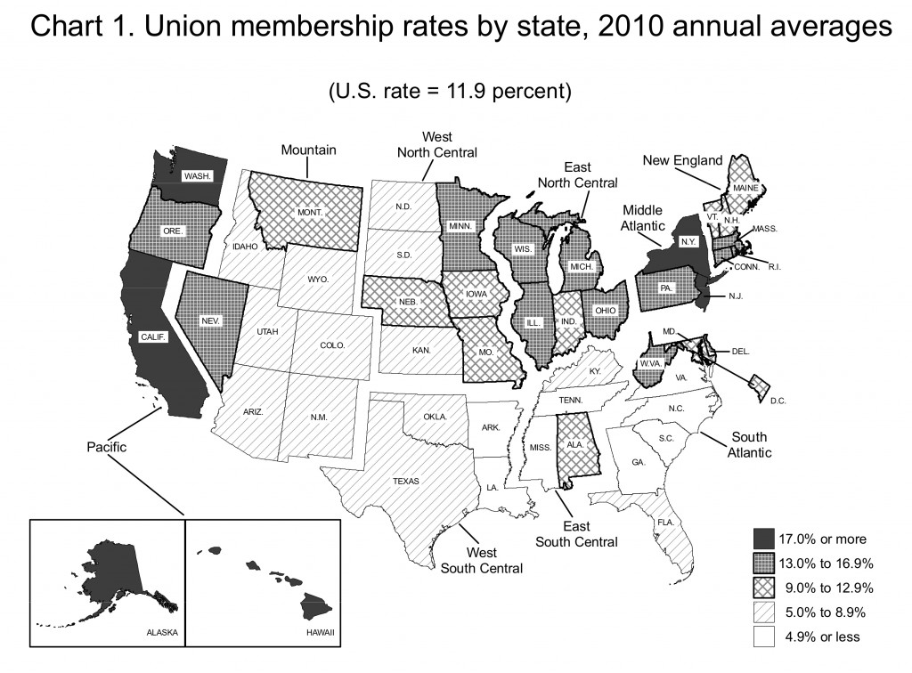 Union Membership by state - 2010 Union Membership by state 2010 1024x756 INK: February 04, 2011